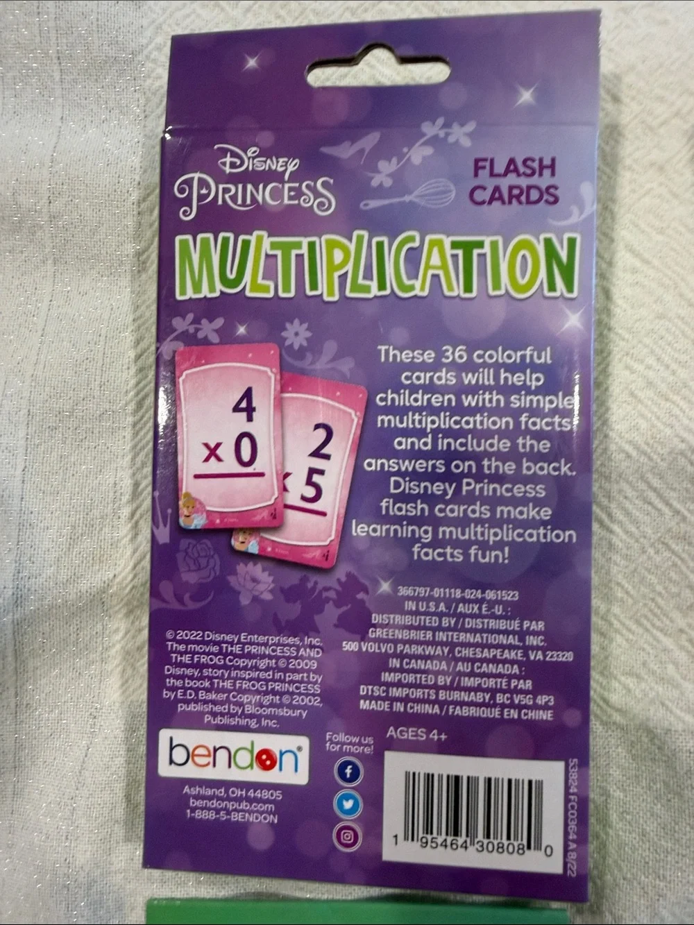 Disney Princess Flash Card Sets - Purple, Green, Teal, Orange